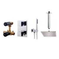 Regendoucheset Inbouw Plafond Jesse 30cm Vierkant Chroom Thermostaatkraan Handdouche - thumbnail