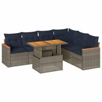7-delige Loungeset met kussens poly rattan grijs - thumbnail