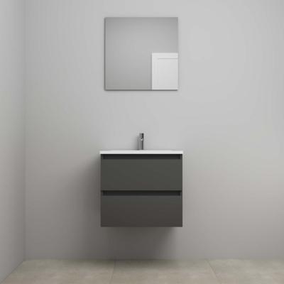 On-Line Badkamermeubelset - 60 cm - Voorgemonteerd - Acryl Wastafel - 1 Kraangat - Spiegel - Mat Antraciet