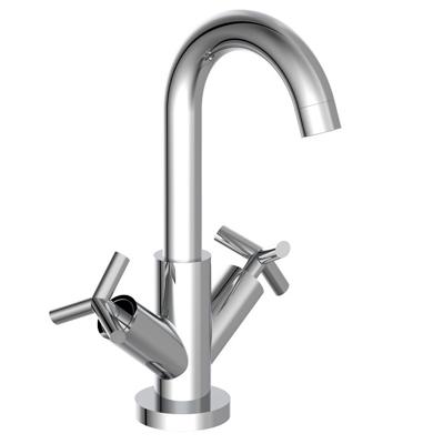 ELIOT tweegreepskraan wastafel, chroom draaibare uitloop keramische ½" ventiel bovenstukken flexibele metalen aansluitslangen volgens DVGW/KTW-A 1 ¼" messing-afvoerplug en waste stangen mou