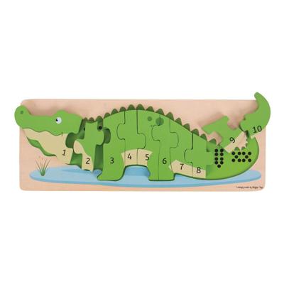 Bigjigs houten telpuzzel krokodil, 10st.