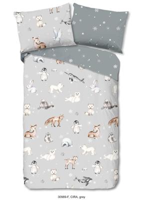 Good Morning Kinderdekbedovertrek "dieren in winterthema" - Grijs - (140x200/220 cm) - Katoen Flanel