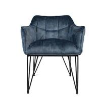 Bronx71 Velvet eetkamerstoel Jayron blauw. - thumbnail