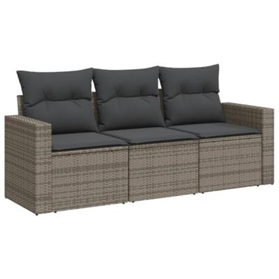 3-delige Loungeset met kussens poly rattan grijs 3-delige Loungeset met kussens poly rattan grijs