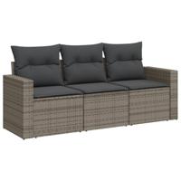 3-delige Loungeset met kussens poly rattan grijs - thumbnail