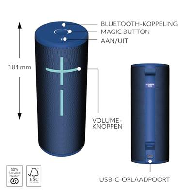 Ultimate Ears Boom 4 Bluetooth luidspreker Waterdicht, Stofdicht, Spatwaterdicht, Draagbaar Blauw