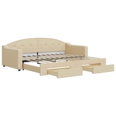Slaapbank met onderschuifbed en lades 90x200 cm stof crèmekleur