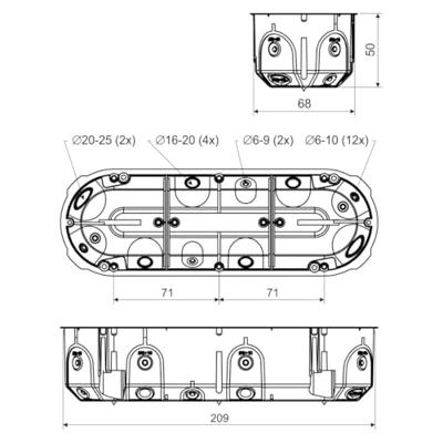 KOPOS KPL 64-50/3LD_NA Hollewand-apparaatdoos (l x b) 209 mm x 68 mm 1 stuk(s)