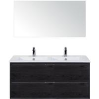 Porto Badmeubelset 120 cm - 2 Laden Black Oak - Keramische Wastafel Wit Slim met Spiegel - thumbnail