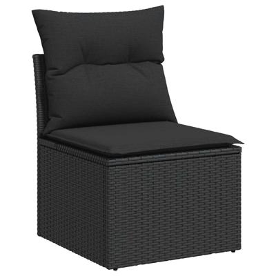 10-delige Loungeset met kussens poly rattan zwart - thumbnail