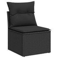 9-delige Loungeset met kussens poly rattan zwart - thumbnail