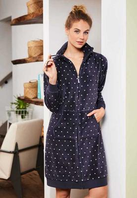 Grijze badjas met stipjes - Ritssluiting-s