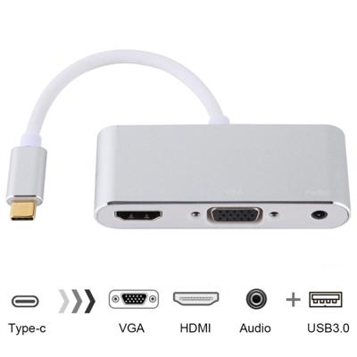USB 2 0 + audio poort + VGA + HDMI naar USB-C/type-C HUB adapter (zilver)
