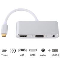 USB 2 0 + audio poort + VGA + HDMI naar USB-C/type-C HUB adapter (zilver) - thumbnail