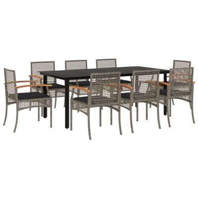 9-delige Tuinset met kussens poly rattan grijs
