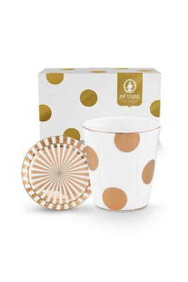 Pip Studio Set Mok zonder Oor & Theetip Dot Delight Wit/Goud 290ml