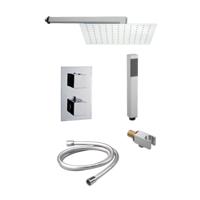 Inbouw douchecombi Vierkant met muursteun en douchekop 20 cm - thumbnail