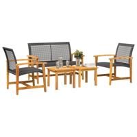 5-delige Loungeset poly rattan en acaciahout zwart - thumbnail