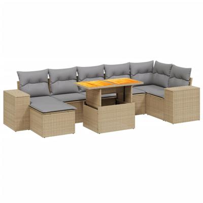 8-delige Loungeset met kussens poly rattan beige