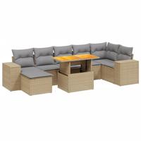 8-delige Loungeset met kussens poly rattan beige - thumbnail