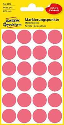 Etiket avery 3172 rond 18mm lichtrood 96st