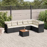 8-delige Loungeset met kussens poly rattan zwart - thumbnail