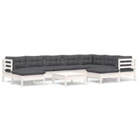 10-delige Loungeset met kussens massief grenenhout wit - thumbnail