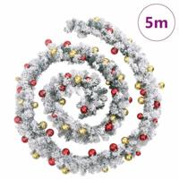 Kerstslinger met kerstballen en LED-lampjes 5 m PVC groen - thumbnail