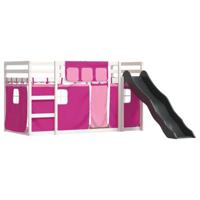 Stapelbed met glijbaan en gordijnen roze 90x200 cm - thumbnail