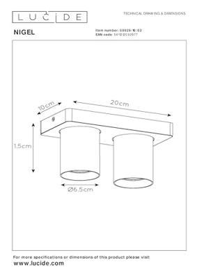 Lucide NIGEL - Plafondspot - LED Dim to warm - GU10 - 2x5W 2200K/3000K - Mat Goud / Messing