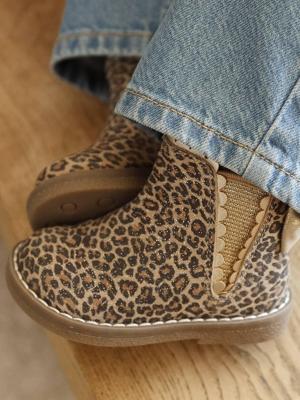 Elastische leren laarsjes voor meisjesbaby's beige, bedrukt