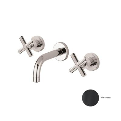 Inbouw Wastafelmengkraan Sanimex Giulini Tweeknops Kruisgreep 25 cm Inclusief G-Link Inbouwdeel Mat Zwart Sanimex