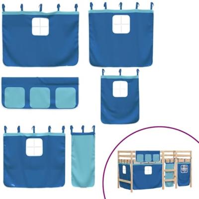 Kinderhoogslaper met gordijnen 90x190 cm grenenhout blauw