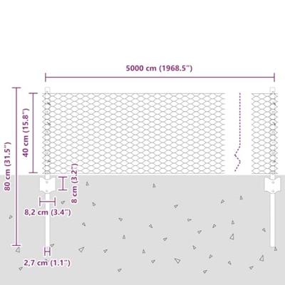 VidaXL Hek met paal zilver 0,4 x 50 m staal