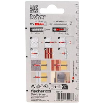 Fischer 535479 DuoPower 6 x 30 S PH K NV Plug 30 mm 6 mm 1 set(s) Fischer 535479 DuoPower 6 x 30 S PH K NV Plug 30 mm 6 mm 1 set(s)