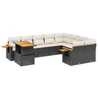 10-delige Loungeset met kussens poly rattan zwart - thumbnail