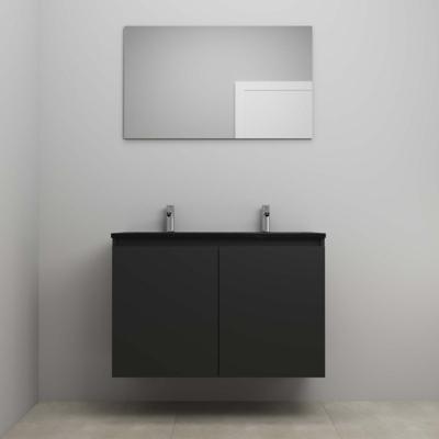 On-Line Badkamermeubelset - 100 cm - Voorgemonteerd - Greeploze Ladestructuur - Acryl Wastafel - 2 Kraangaten - Spiegel - Mat Zwart