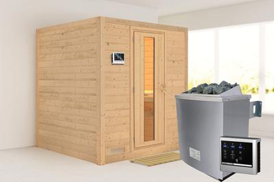 Karibu | Mojave Sauna | Energiesparende Deur | Biokachel 9 kW Externe Bediening Karibu | Mojave Sauna | Energiesparende Deur | Biokachel 9 kW Externe Bediening