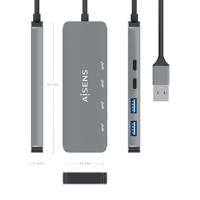 AISENS HUB USB 3.2 GEN2 10G A/M-2xTYP C/H-2xUSB-A/H 15CM GRAU - thumbnail