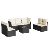 7-delige Loungeset met kussens poly rattan zwart - thumbnail