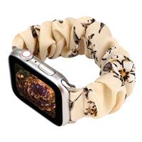 Elastisch scrunchie nylon bandje - Bloemenprint donker - Geschikt voor Apple Watch 38mm / 40mm / 41mm / 42mm - thumbnail