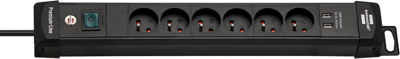 Brennenstuhl Premium-Line stekkerdoos met USB | 6-voudig | Zwart | 3m H05VV-F 3G1,5 | FR/BE - 1951164602