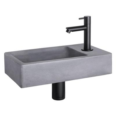 Fonteinset Differnz Force Beton 40x22x8 cm Donker Grijs Met Rechte Kraan Mat Zwart