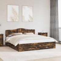 Bedframe met hoofdeinde Gerookt eiken 200 x 200 cm Bewerkt hout - thumbnail