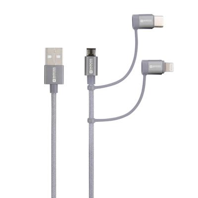 Skross SKCA00143-1120CN USB-kabel USB 2.0 USB-A stekker 1.20 m Space grijs Rond, Flexibel, Stoffen mantel