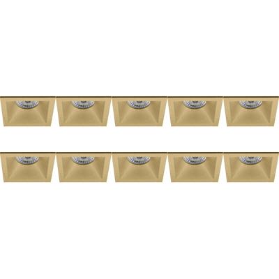 Spot Armatuur 10 Pack - Pragmi Pollon Pro - GU10 Inbouwspot - Vierkant - Goud - Aluminium - Verdiept - 82mm
