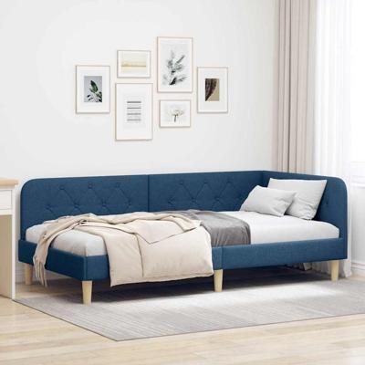 Hoekbedframe met hoofdeinde Blauw 90 x 200 cm Stof