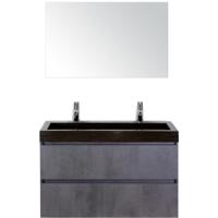 Maxx XL Badmeubelset 100 cm - Beton Antraciet - Wastafel Lucca 2 Kraangaten met Spiegel - thumbnail