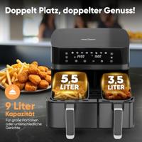 Profi Cook PC-FR 1295 H Airfryer 9 l 2700 W 2 gescheiden temperatuurregelaars Zwart, Inox - thumbnail