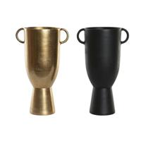 Vaas DKD Home Decor 25 x 18 x 41 cm Zwart Gouden Aluminium Modern (2 Stuks) - thumbnail
